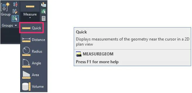 Công cụ Quick Measure trong AutoCAD 2020