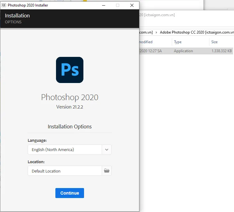 Chọn Continue trong Photoshop 2020