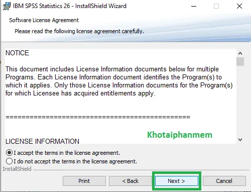 Đồng ý với các điều khoản sử dụng SPSS26