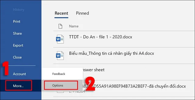 Chọn More ... rồi click Options