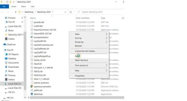 Dán toàn bộ file vừa copy bên thư mục crack vào phần mềm Sketchup 2021