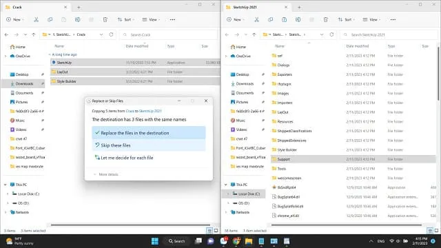 Nhấn Replace the file in the destination