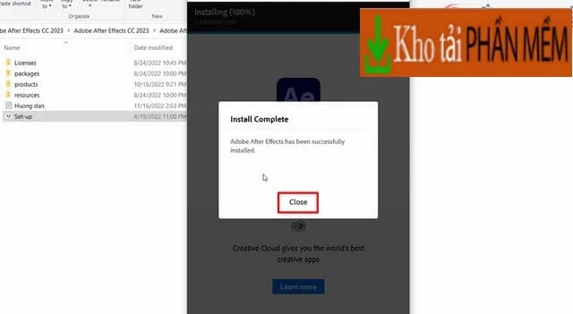 Cập Nhật Link Tải và Cách Cài đặt After Effects 2023 Miễn Phí 7 Bấm “Close” để đóng lại