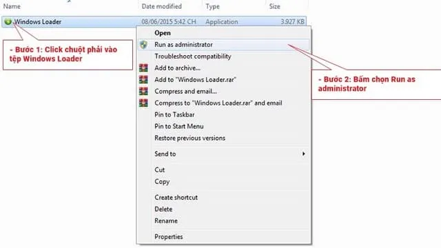 Cập nhật cách cài đặt và sử dụng Windows Loader mới nhất 4 Bấm chuột phải và chọn “Run as administrator”