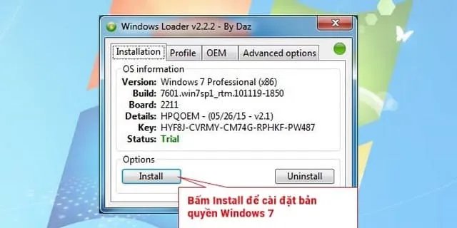 Cập nhật cách cài đặt và sử dụng Windows Loader mới nhất 5 Bấm nút “Install”