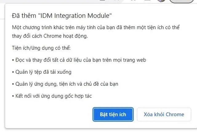 Cài đặt IDM Silent cực nhanh chỉ trong một nốt nhạc 6 Bật tiện ích nhanh trên Chrome