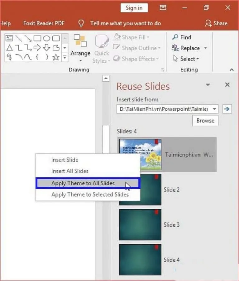 Hướng dẫn sửa lỗi không trình chiếu được slide Powerpoint 20 Chọn Apply Them to All Slides