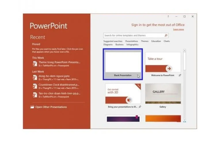 Hướng dẫn sửa lỗi không trình chiếu được slide Powerpoint 13 Chọn Blank Presentation