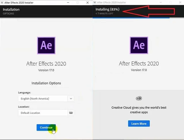 Link Tải After Effects 2020 Vĩnh Viễn -【Đã Test Thành Công】 6 Chọn Continue và chờ cài đặt