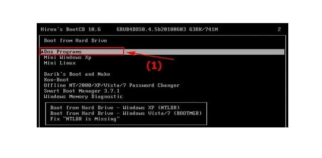 Tải Ghost Win 7 32/64bit Mới Nhất & Hướng Dẫn Chi Tiết 4 Chọn Dos Program khi Boot khởi động vào USB