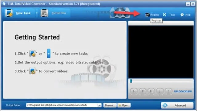 Hướng dẫn tải và cài đặt Total Video Converter đúng cách 10 Chọn Register trong phần giao diện chính của phần mềm