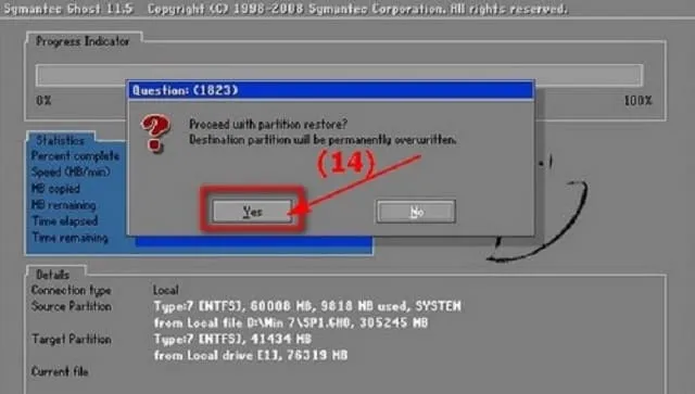 Tải Ghost Win 7 32/64bit Mới Nhất & Hướng Dẫn Chi Tiết 13 Chọn Yes khi có thông báo hiển thị