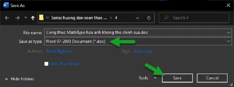 Cách khắc phục lỗi công thức MathType tự động chuyển thành ảnh 12 Chọn định dạng và hoàn tất