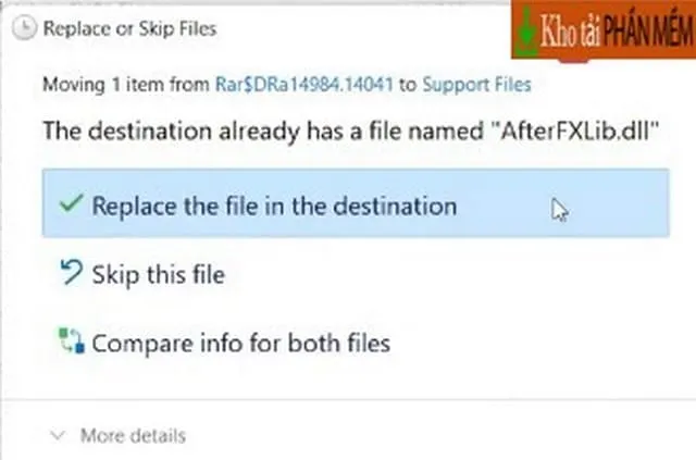 Link tải và hướng dẫn cài đặt After Effects 2022 mới nhất 7 Chọn dòng “Replace the file in the destination” và bấm “Continue”