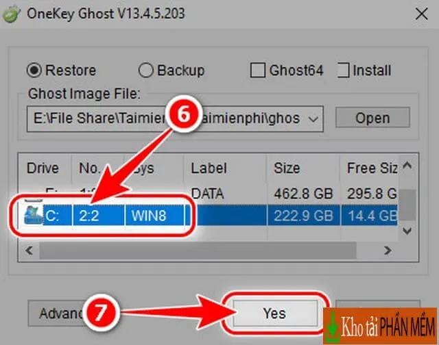 Onekey Ghost: Ghost Win 10 và Win 11 nhanh chóng 12 Chọn file Ghost Win 11 trong ổ C và bấm “Yes”