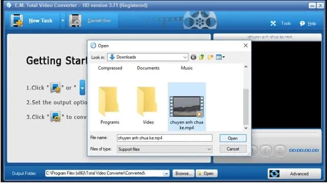 Hướng dẫn tải và cài đặt Total Video Converter đúng cách 17 Chọn link dẫn đến video mà mình muốn chuyển đuôi rồi chọn video đó và nhấn chọn Open