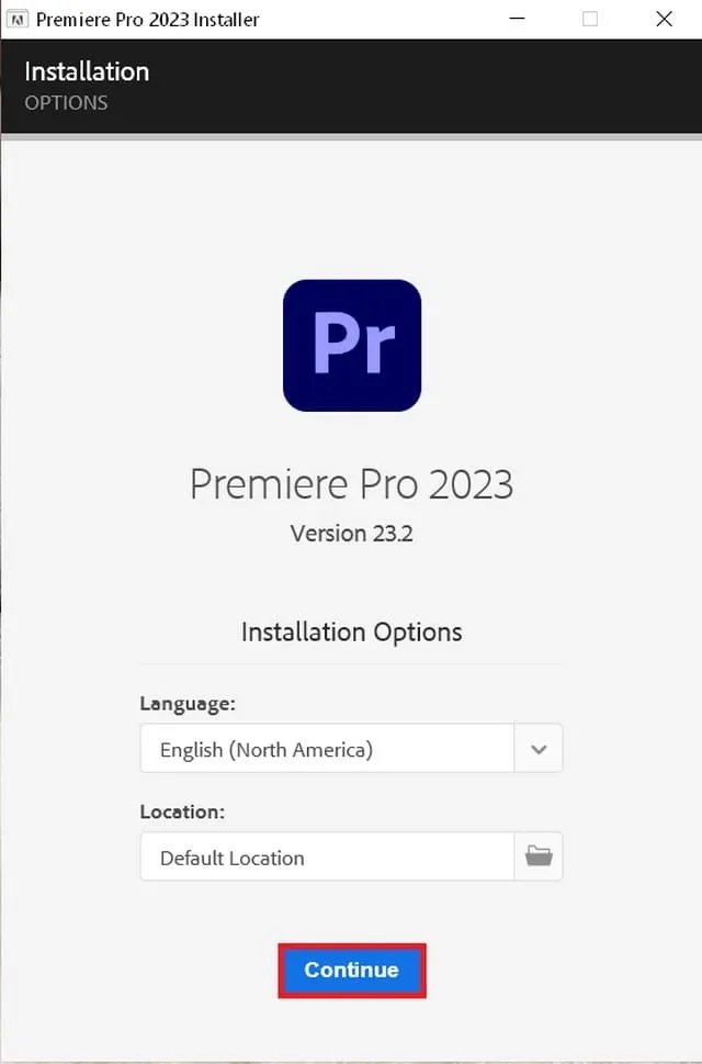 Chi tiết A-Z cách cài đặt phần mềm Adobe Premiere Pro 2023 5 Chuyển sang bước kế tiếp bằng cách bấm “Continue”