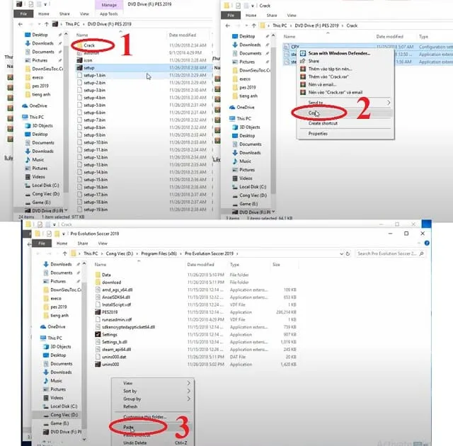 PES 2019: Hướng dẫn tải và cài đặt game hoàn toàn miễn phí 8 Copy file trong thư mục crack và dán vào thư mục Open file
