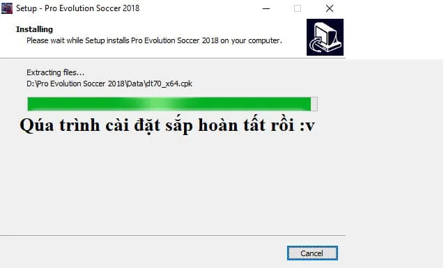 Hướng dẫn tải và cài đặt Pes 2018 vĩnh viễn - Link GG Drive 6 Đang trong quá trình cài đặt trò chơi