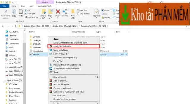 Cập Nhật Link Tải và Cách Cài đặt After Effects 2023 Miễn Phí 4 Khởi chạy phần mềm bằng cách bấm chọn Run as administrator