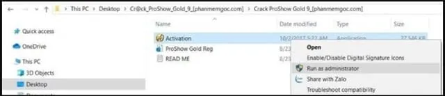 Chia sẻ link tải và cách cài đặt ProShow Gold bản mới nhất 12 Khởi động file Activation bằng cách nhấn phải chuột vào file và chọn Run as administrator