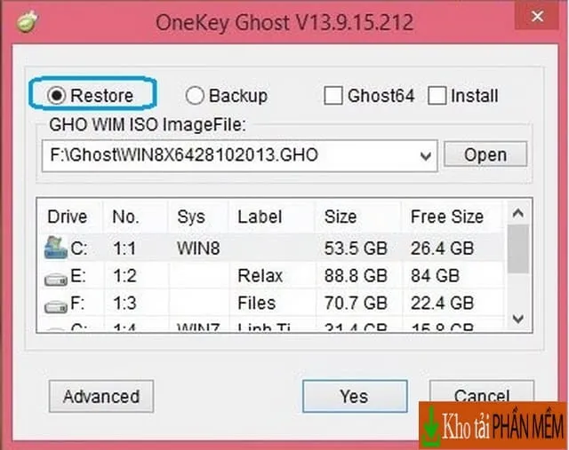 Onekey Ghost: Ghost Win 10 và Win 11 nhanh chóng 6 Mở phần mềm và chọn “Restore”