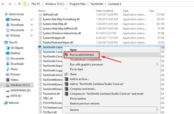 Camtasia 9: Hướng dẫn tải và cài đặt bản full miễn phí 9 Người dùng hãy nhấn vào Run as administrator để tệp tin chạy
