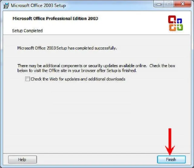 Hướng dẫn tải và cài đặt Office 2003 hoàn toàn miễn phí 12 Nhấn Finish