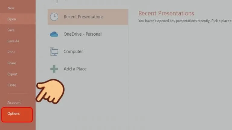Hướng dẫn sửa lỗi không trình chiếu được slide Powerpoint 24 Nhấn chọn Options