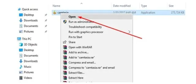 Camtasia 9: Hướng dẫn tải và cài đặt bản full miễn phí 4 Nhấn đúp chuột hoặc chọn Open để mở tập tin