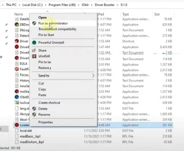 Driver Booster 9 Pro: Hướng dẫn cách tải và cài đặt phần mềm 14 Nhấn vào Loader - IDB rồi chọn Run as administrator