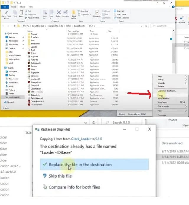 Driver Booster 9 Pro: Hướng dẫn cách tải và cài đặt phần mềm 12 Paste và nhấn vào Replace the file in the destination