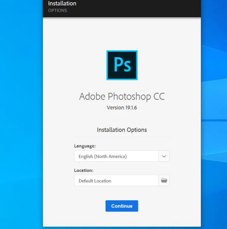 Hướng dẫn cách tải Photoshop CC 2018 bản chuẩn mới nhất 5 Chọn ngôn ngữ và địa chỉ cài đặt