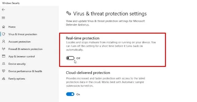 Tắt phần mềm diệt virus trước khi thực hiện cài đặt