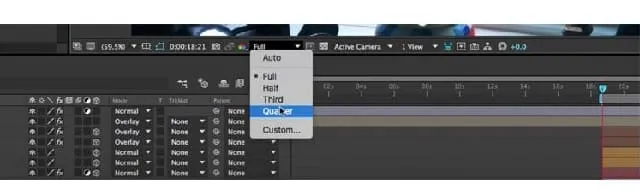 Cách sửa lỗi preview trong After Effect đơn giản, nhanh chóng 4 Thay đổi chất lượng preview có thể giúp khắc phục lỗi