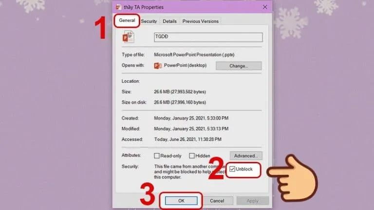 Hướng dẫn sửa lỗi không trình chiếu được slide Powerpoint 23 Tích chọn vào Unblock