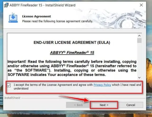 Hướng dẫn cài đặt Abbyy Finereader 15 hoàn toàn miễn phí 8 Tick vào ô như hình trên rồi nhấn Next