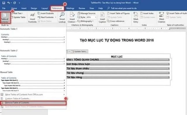 Hướng Dẫn Cách Làm Mục Lục Trong Word Cực Đơn Giản 16 Xóa mục lục