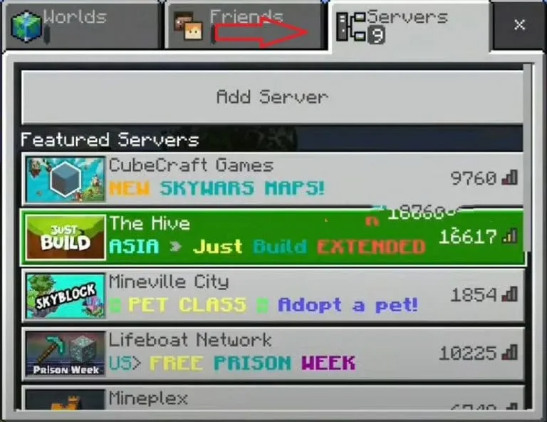Tải Minecraft 1.18.2 APK Tiếng Việt Miễn Phí Mới Nhất 10 Nhấn chọn vào mục Servers 9