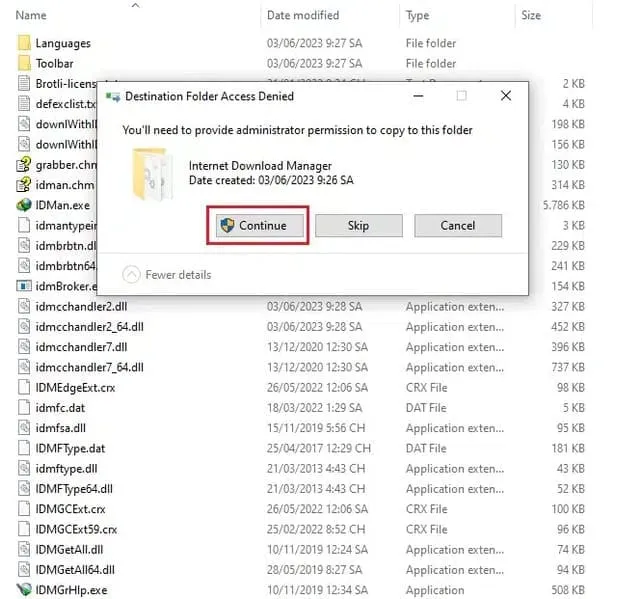 Chọn Continue để dán thư file Patch vào thư mục gốc