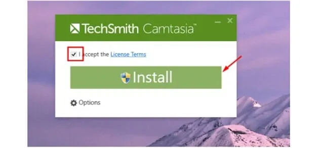 Camtasia 9: Hướng dẫn tải và cài đặt bản full miễn phí 5 Đánh dấu tích vào mục và nhấn chọn lệnh Install