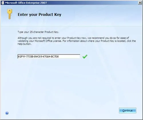 dien product key office 2007