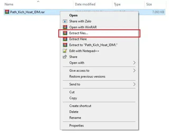 Giải nén file Patch kích hoạt vừa tải về