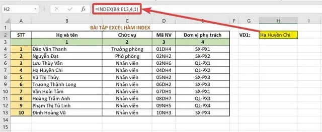 Tổng Hợp Các Hàm Cơ Bản Trong Excel Hay Dùng Nhất 11 Hàm INDEX