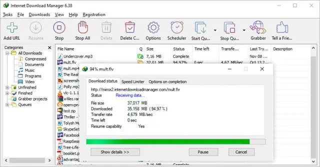 IDM hỗ trợ tích hợp với Internet trong một thời điểm nhất định