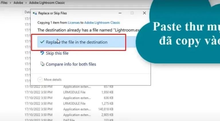 Hướng Dẫn Tải Phần Mềm Lightroom 2023 Mới Nhất 13 Chọn Replace the file in the destination