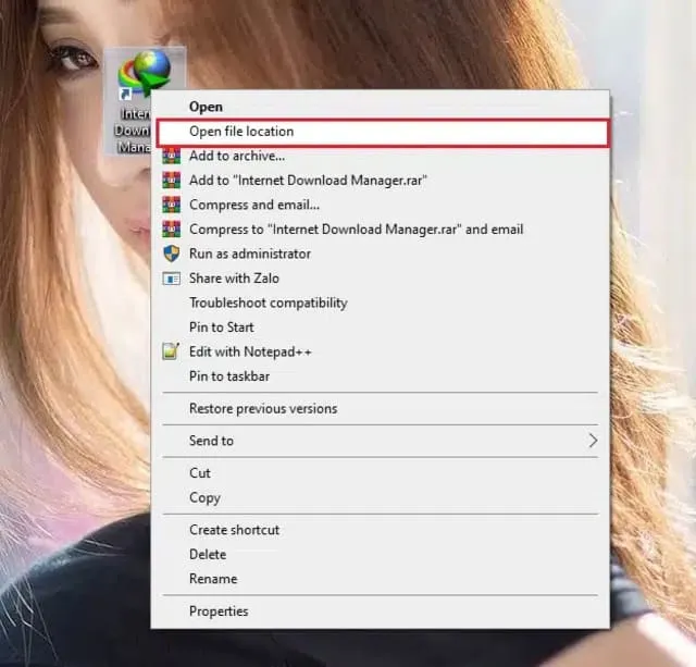 Mở thư mục gốc của IDM