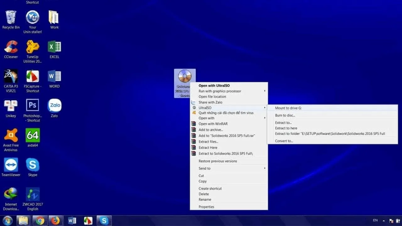 Link Tải Solidworks 2016 Miễn Phí Và Hướng Dẫn Cài Đặt 3 chọn mục “UltraISO – Mount to drive G