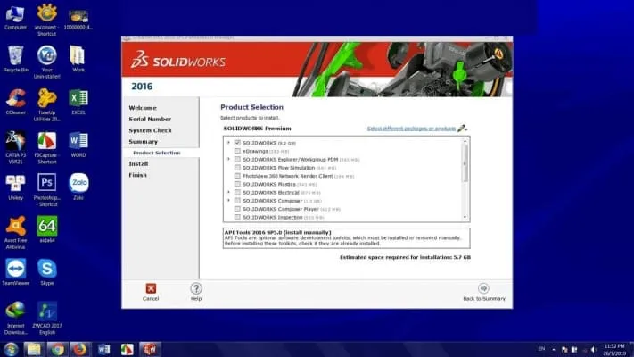 Link Tải Solidworks 2016 Miễn Phí Và Hướng Dẫn Cài Đặt 7 Tick các phần dựa vào nhu cầu cá nhân