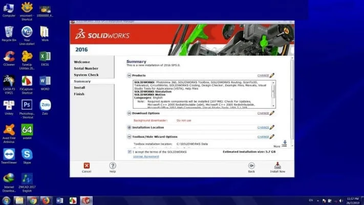 Link Tải Solidworks 2016 Miễn Phí Và Hướng Dẫn Cài Đặt 9 Tick I Accept trước khi ấn Install